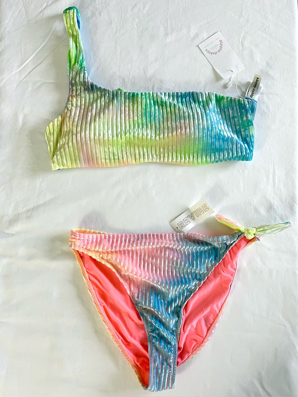 NWT Dippin Daisys Ribbed Tie Dye 2 Piece Swim Set XXL Resortwear Vacation Beach